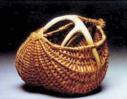 First antler basket woven by Cathryn Peters