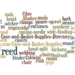 A collage of three images showing chair caning, basket weaving supplies and a word jumble in the middle for the Cane and Basket Supplies Directory.