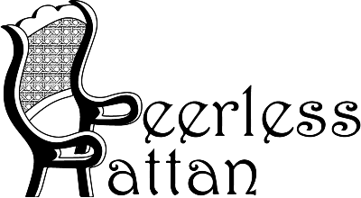 Peerless Rattan black and white rectangular logo.