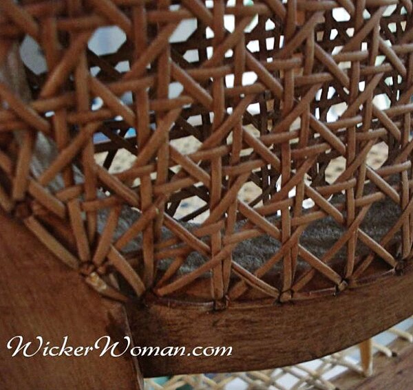 Close up of double sided blind caning in chair back.