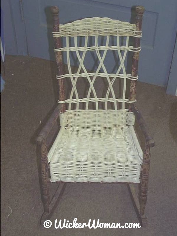 Child's 1920s reed wicker rocker repairs are all completed.